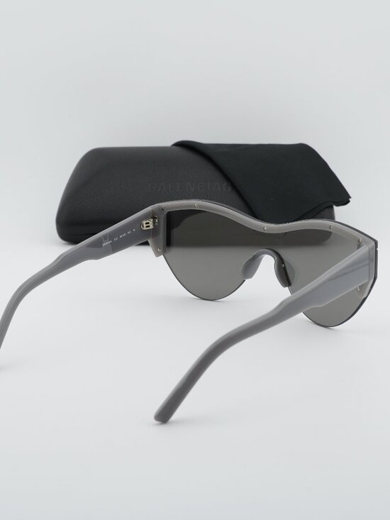 Balenciaga BB0004S 012 Shield Semi Rim Sunglasses - Grey / Silver Mirror main image 5